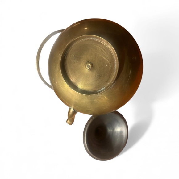 Vtg Brass Teapot Kettle Lid Ornate Handle Etched Floral Design MCM Accent Decor - Picture 2 of 9